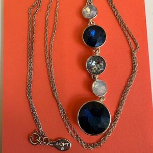 Loft EUC Gold Crystal “Gem” Necklace Navy Blue, Gray, Pale Yellow “gems”